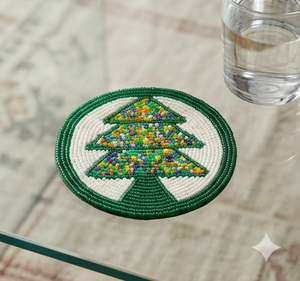 Handmade Beaded <b>Coaster</b> with Tree Design, Round Colorful Embroidered <b>Drink</b> <b>Coaster</b> Festive Table Decor Gift <b>for</b> Home - Product Image 3