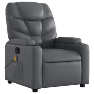 Fauteuil inclinable en similicuir gris moyen avec structure en métal et contreplaqué, fonction massage et design confortable - Product Image 3