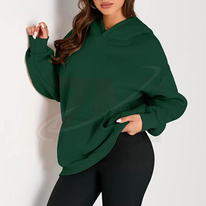 Sweat-shirt à capuche oversize vert pour femme, 100% coton molletonné, couleur unie, épaules tombantes, décontracté, automne-hiver - Product Image 5