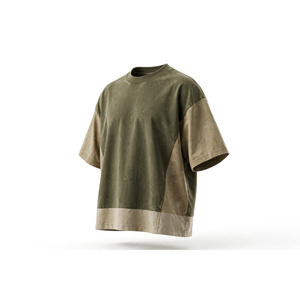 Amkoor Men's Oversized Raglan Sleeve <b>T</b>-<b>Shirt</b>-Olive Khaki Beige Color Block 100% Cotton Contrast Trim Mineral Wash <b>4XL</b> - Product Image 3