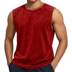 Men's Blue Velour Sleeveless Casual <b>Shirts</b> 100% Cotton Breathable Washed Knitted Solid Color <b>Summer</b> <b>Shirt</b> Men Acid Wash Tank Top - Product Image 5