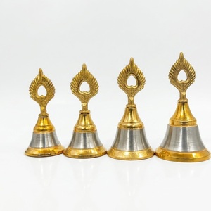 Handcrafted Pure <b>Brass</b> Two-Tone Eco-friendly Pooja <b>Bell</b> Morpankh Design Modern Gold Silver Polish Festival Prayer Ghanti Home - Product Image 1