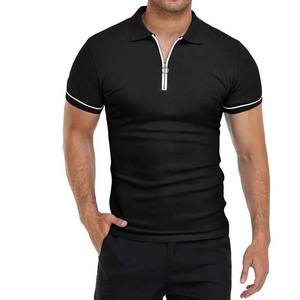 Polo à col zippé pour homme, rose, confortable, 100% coton, pour un usage décontracté, manches courtes, grandes tailles - Product Image 2