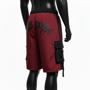 Shorts cargo coupe-vent pour homme, tissu polyester tissé durable GSM, design multi-panneaux avec logo imprimé personnalisé, séchage rapide. - Product Image 5