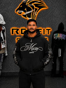 Sweat-shirt à capuche rose personnalisé pour homme avec fermeture éclair, imprimé pailleté et strass, style streetwear, coupe oversize, idéal pour l'automne - Product Image 4
