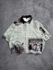 Pautros Men's Black Oversized Short Sleeve Shirt With Embroidered Pocket Turn-down Collar Casual Summer Style - Product Image 3