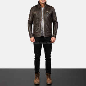 Best Quality Sheep <b>Leather</b> <b>Brown</b> Motorbike Customized with Front Pockets <b>Men</b> <b>Leather</b> <b>Jacket</b> Customized Size And Color - Product Image 6