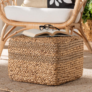 Tabouret d'accent en jonc de mer en bois massif avec siège tissé à la main Outil de tournage élégant - Product Image 2