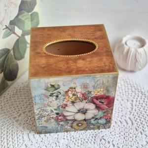 Caja de pañuelos de madera impresa contemporánea, elegante caja de pañuelos de madera impresa para decoración moderna de apartamentos, estuche mayorista. - Product Image 6
