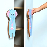 Poignées de porte en bois d'acacia faites à la main, poignées de tiroir pour enfants en bois naturel motif éléphant bleu, poignées de commode, poignées de placard, poignées de cuisine