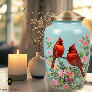 Urne funéraire Cardinal pour cendres d'adultes, 220 pouces cubes, écologique et durable avec motif floral personnalisable - Product Image 1