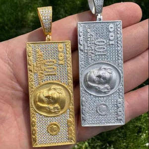 Colgante Luxira Jewels con Diseño de Billete de 100 Dólares, Temática Hip-Hop, con Incrustaciones de Moissanita, Chapado en Plata, Unisex, para Uso Diario, Microincrustaciones - Product Image 2