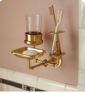 Porte-savon de luxe fini or avec un accent circulaire unique sur le support mural. Disponible aux prix de gros. - Product Image 4