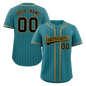 Maillot de baseball rayé bleu clair personnalisé unisexe à manches courtes avec boutons sur le devant en polyester respirant, impression du nom de l'équipe 00, ODM OEM - Product Image 3