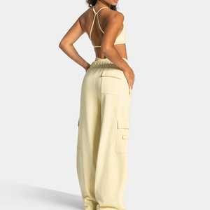 Pantalon cargo taille haute pour femme, coupe ample, longueur intégrale, couleur unie, taille élastique, style streetwear décontracté, qualité supérieure, vente en gros - Product Image 5