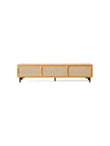 Meuble de salon moderne en rotin avec 3 compartiments, design de porte à panneaux, meuble de rangement de style scandinave - Product Image 1