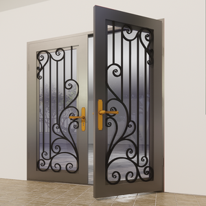 Porte d'entrée en fer forgé et acier de haute qualité, durable, étanche, sécurisée avec verre trempé pour usage commercial - Product Image 1