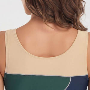 Women's Color Blocking One Piece <b>Swimsuit</b> Scoop <b>Neck</b> Asymmetric Patchwork <b>High</b> Waist Stretch Swimwear - Product Image 5