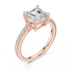 Anillo de Oro Rosa Sólido de 14k para Mujer, con Cuatro Puntas, Diamante Cultivado en Laboratorio con Corte Asscher, Certificado GRA, Anillo de Compromiso y Boda - Product Image 4