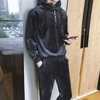 Nouvel ensemble de survêtement noir pour homme, à capuche, manches longues, avec cordon de serrage, couleur unie, décontracté, pour adultes, en polaire, idéal pour l'hiver, OEM
