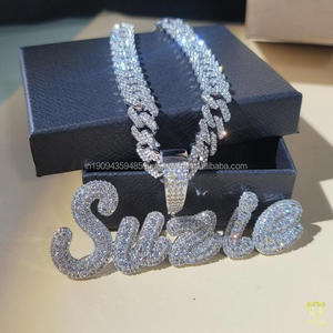 Luxury Moissanite SUZIE <b>Name</b> Pendant With Brilliant Iced Out <b>Letter</b> Design Sparkling Stone Details Cuban Link Chain - Product Image 3