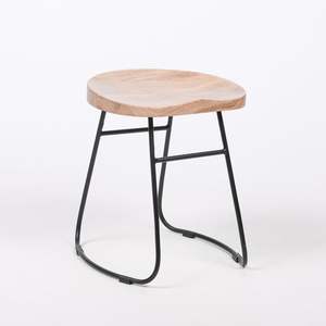 Antique Inspired Wooden Iron Stool Offering Industrial Charm With Hand Finished Wood And Iron Detailing - Product Image 1