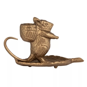 Portavelas de diseño elegante, retro, de aluminio fundido con revestimiento de latón oscuro, creativo, con forma de rata, ofrece personalizaciones con forma de animal. - Product Image 1