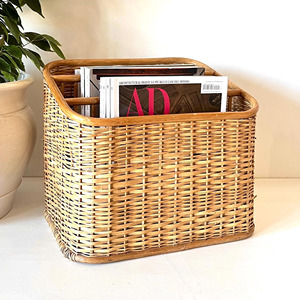 Panier pour magazines, organiseur de bureau, paniers à magazines en rotin faits à la main avec compartiments - Product Image 1