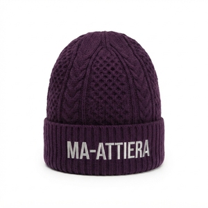 Purple <b>Cable</b> Knit Cuffed Beanie Hat Winter Warm Skull Cap With Custom Embroidered Logo - Product Image 3