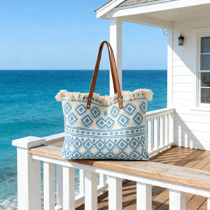 Boho Chic Canvas Tote <b>Bag</b> with Zipper Closure Solid Color <b>Large</b> Capacity for <b>Beach</b> Travel - Product Image 4