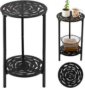 2-Tier Metal Plant Stand Indoor Outdoor - Powder Coated Iron End <b>Table</b> <b>Round</b> <b>Side</b> <b>Table</b> for Living Room Balcony - Product Image 2