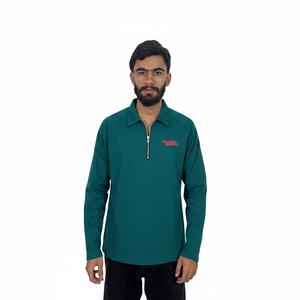 Polos transpirables de nuevo estilo con mangas largas y cuello vuelto en contraste, tela jersey larga, diseño liso, polos para hombre. - Product Image 1