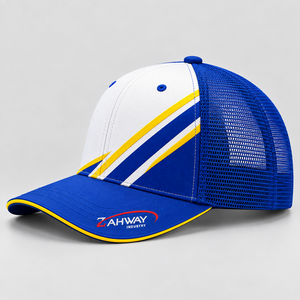 Best Trucker <b>Hat</b> 6-Panel Mesh Cap Blue <b>White</b> Yellow Contrast Color Breathable Adjustable Unisex Outdoor Spring Summer Casual - Product Image 5