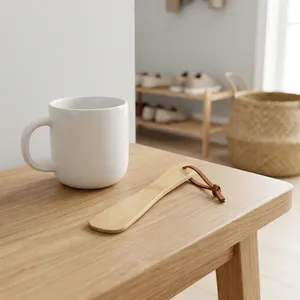 Cuchara para Zapatos de Madera Hecha a Mano con Lazo de Cuero, Cuchara de Madera Natural Compacta para Calzarse, Ayuda para el Vestir, Fácil de Usar, Ideal para Viajes - Product Image 2
