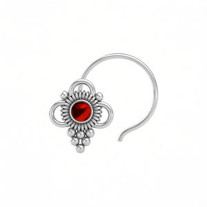 Pendiente de Nariz con Engaste de Granate Redondo en Plata de Ley 925, Estilo Indio, para Mujeres y Niñas - Product Image 3