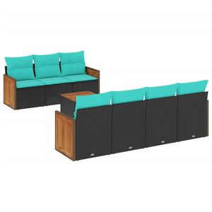 Juego de sofás de patio de ratán sintético negro de 8 piezas con cojines, elegantes muebles de exterior - Product Image 2
