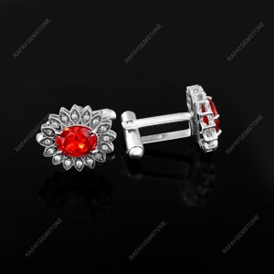 Mancuernillas Florales de Circonio Rojo para Hombre, Tono Plateado, Accesorios para Camisa Formal de Boda, Regalo de Negocios para Novio, Joyería de Lujo - Product Image 2