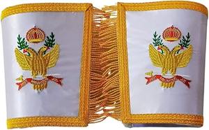 ชุดเครื่องราชอิสริยาภรณ์มาซอนิก ระดับ 33 องศา แบบสก็อตแลนด์  ถุงมือคู่  ผ้าซาตินปักลาย  ด้านหน้าตกแต่งด้วยริบบิ้นและพู่สีทอง - Product Image 4