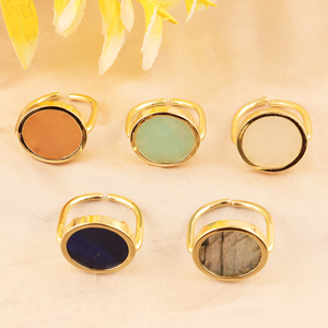 Natural Gemstone Moonstone Labradorite Chalcedony Sodalite <b>Statement</b> <b>Rings</b> 18k Gold Plated Brass Handmade Women Fashion Jewelry - Product Image 3