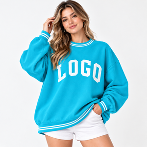Sudadera Oversize de Cuello Redondo para Mujer, Manga Larga, con Estampado de Letras Azules, de Algodón Tejido, Estilo Casual Urbano, Top de Moda - Product Image 1