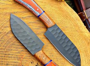 Steel Craft International Hand Forged 4-Piece Powder Coating Chef <b>Knife</b> <b>Set</b> 67-Layer Serrated Edge Blades Wooden Handles <b>Sharp</b> - Product Image 3