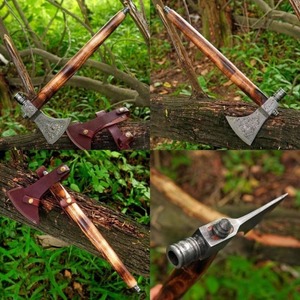 Hache Tomahawk en acier Damas forgé à la main avec manche en bois de rose, longueur totale de 24 pouces, outil de survie et de camping - Product Image 4