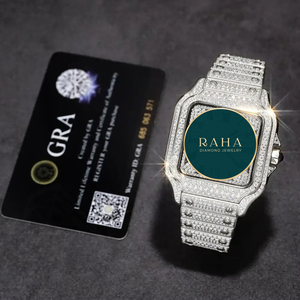 Montre de luxe RAHA en quartz avec boîtier en moissanite, cadran 41 mm, bracelet en acier inoxydable, mouvement ETA, analogique, résistance à l'eau 5 ATM, fermoir papillon - Product Image 6