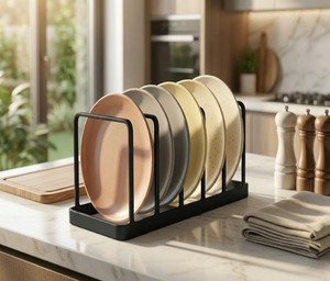 Iron Plate <b>Rack</b> for Kitchen, 5 Slot Heavy Duty <b>Dish</b> Organizer Stand, Rust Resistant Black Plate Holder - Product Image 2