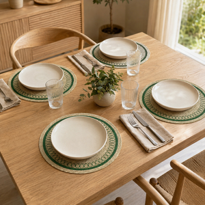 DCI Handwoven Rattan <b>Placemat</b> <b>Table</b> Mat Green Geometric Pattern Bohemian Style Home Decor Handmade Natural Fiber Medium - Product Image 5