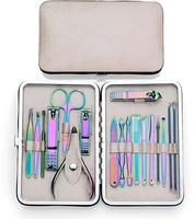 Ensemble professionnel de manucure et pédicure en PU/PVC noir et rouge, en acier inoxydable, kit de toilettage portable pour les soins des pieds des bébés