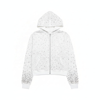 Sweat à capuche zippé surdimensionné avec strass, logo personnalisé, mélange de coton premium, entièrement orné de strass, pour hommes