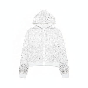 Sweat à capuche zippé surdimensionné avec strass, logo personnalisé, mélange de coton premium, entièrement orné de strass, pour hommes - Product Image 6