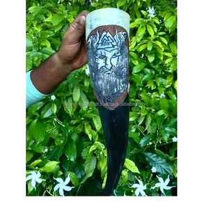 Viking High Quality Ox/Cow Polished Natural Horn Handcrafted <b>Glass</b> Drinking Horn for <b>Beer</b> & Wine for Traditional Modern <b>Settings</b> - Product Image 1
