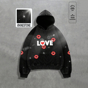 เสื้อฮู้ดดี้ผู้ชายสีดำแบบยูนิเซ็กซ์ พิมพ์ลายริมฝีปาก สไตล์สตรีทแวร์ตัวใหญ่ ตกแต่งด้วยคริสตัล แขนยาวปกติ ผ้าเฟรนช์เทอร์รี่ - Product Image 5